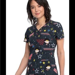 Wonder Woman Tooniforms Licensed DC Comics V Neck Scrub Top
